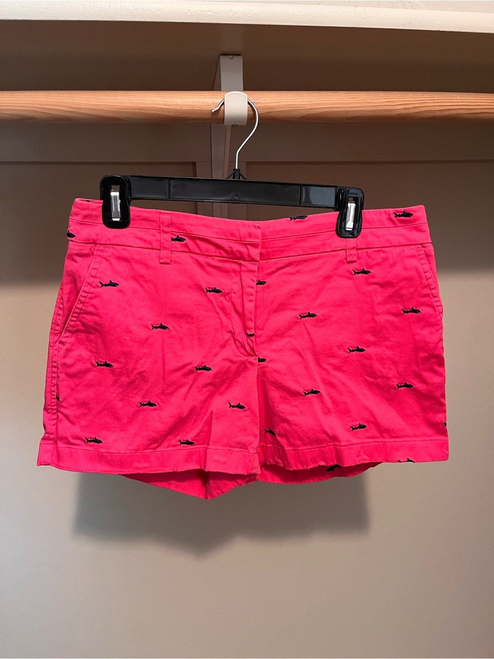 British Khaki Hot Pink Embroidered Shark Shorts
